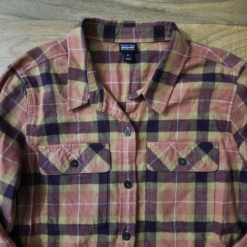 Patagonia Organic Cotton Midweight Fjord Flannel Shirt Vista Burl Red Medium Euc - Picture 8 of 12